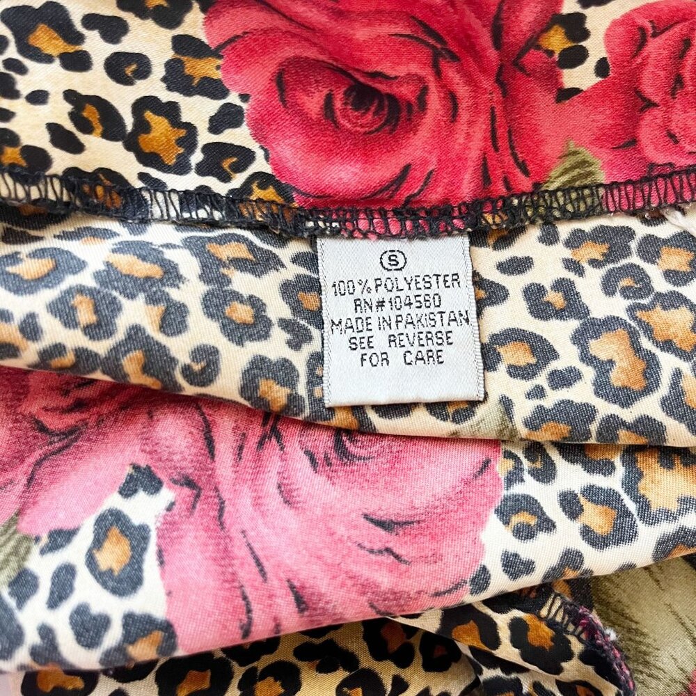 Vintage Leopard Floral Satin Mini Slip Dress Bow Scoop Neck Y2K‎ 90s Size Small - Picture 4 of 8